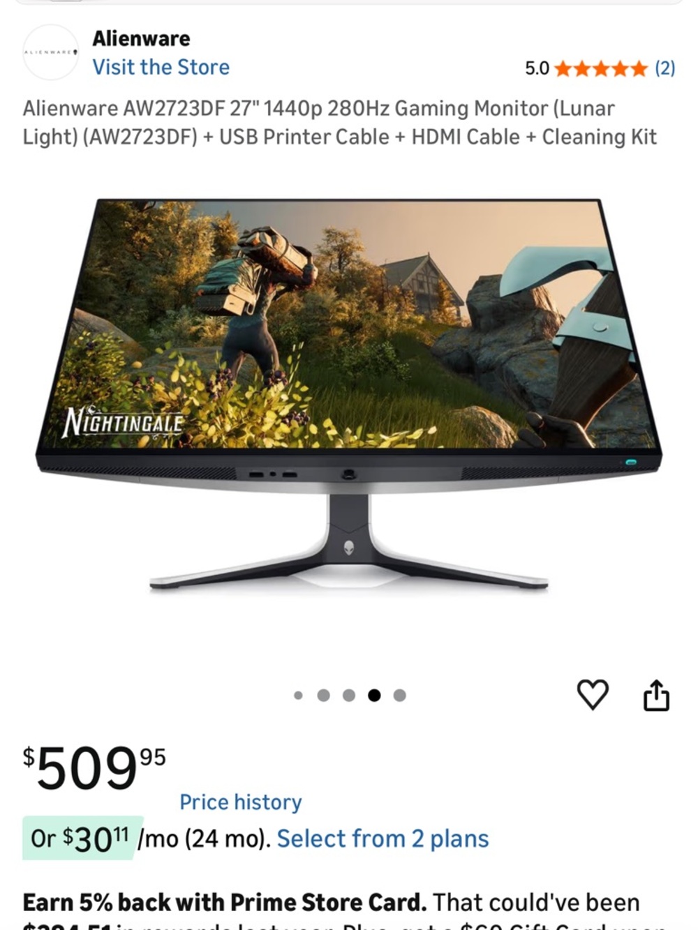 Alienware Lunar Light 27" Curved Gaming Monitor - Black & White Accents